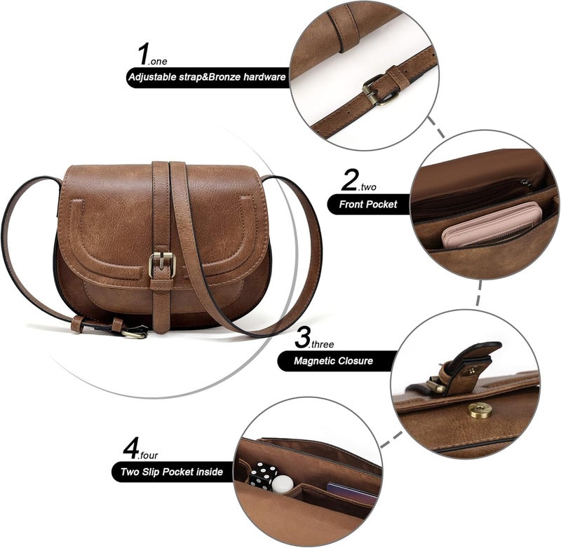 AFKOMST Crossbody Bags for Women,Small Saddle Purse and Boho Cross Body Handbags,Vegan Leather - Image 5